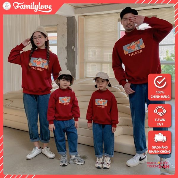 Áo Gia đình Thu Đông Familylove - Mẫu Áo Sweater Family In Hình Chú Hổ Tigger Xinh Xắn  Chất Nỉ Da Cá Cotton 100%