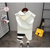 Bộ quần áo bé trai Familylove - Set quần áo có mũ không tay kẻ sọc trẻ em năng động chất cotton 100%  mềm mịn