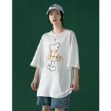 Áo thun tay lỡ Unisex Familylove - Áo phông nam nữ họa tiết Gấu NO IDEA trẻ trung chất liệu cotton 100%