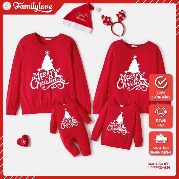 Áo Sweater Nỉ Gia Đình Cao Cấp Familylove – Set Gia Đình Sweater Noel Họa Tiết Cây Thông Merry Christmas Cute