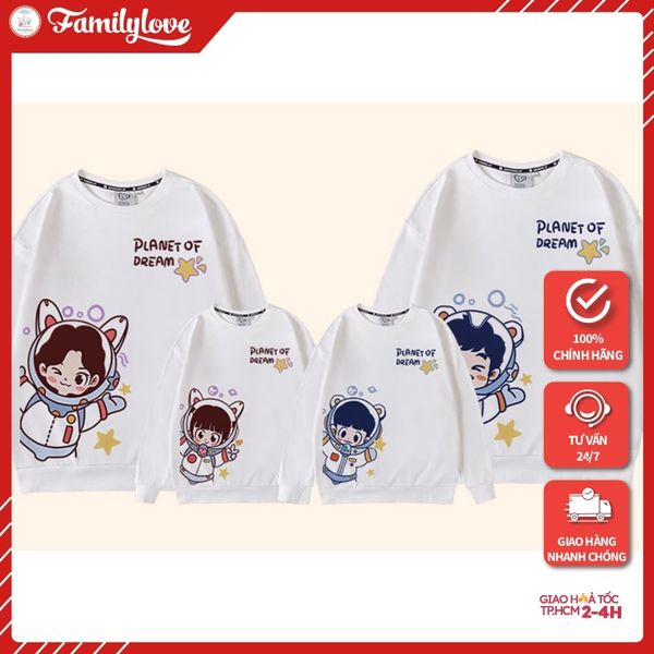 Áo Sweater Gia Đình Familylove - Mẫu Áo Gia Đình Hình Chibi Đáng Yêu Planet Of Dream  Chất Nỉ Da Cá Cotton 100%
