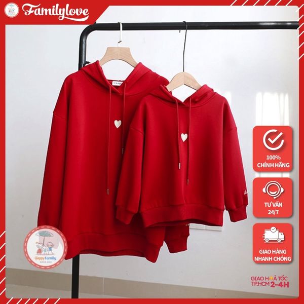 Áo Hoodie Gia Đình Familylove - Áo Hoodie Nón/Túi Logo Trái Tim Dễ Thương Chất Liệu Nỉ Da Cá Cao Cấp