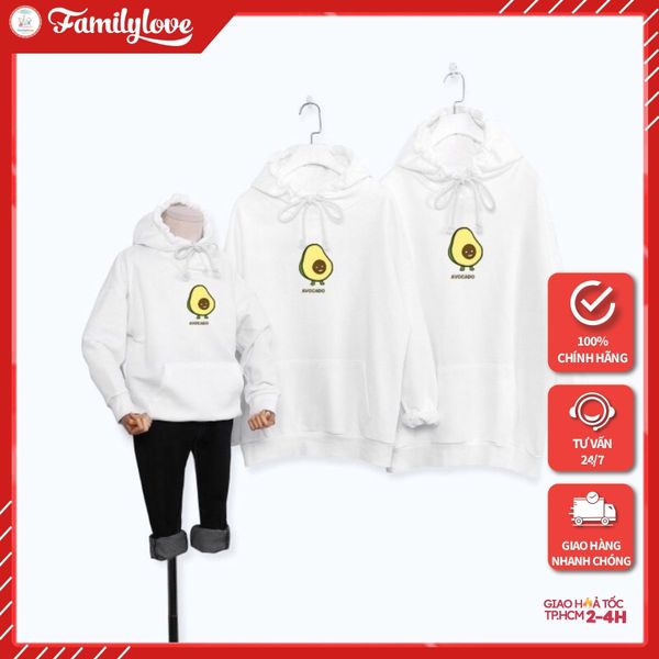 Áo Hoodie Gia Đình Familylove - Áo Hoodie Nón/Túi Quả Bơ Avocado Dễ Thương Chất Liệu Nỉ Da Cá Cao Cấp