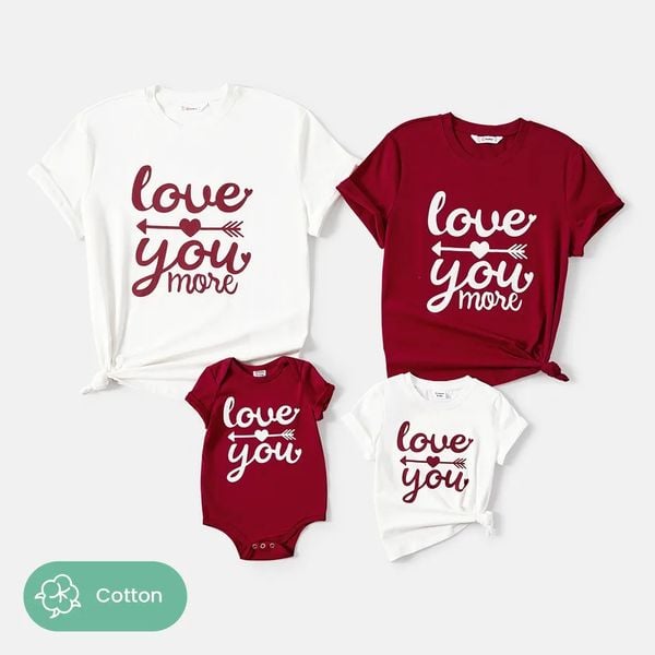 Áo Gia Đình Familylove - Đồng Phục Gia Đình In Chữ Love You More Xinh Xắn Cotton 100% Cao Cấp 2 Màu Trắng Đỏ Đô