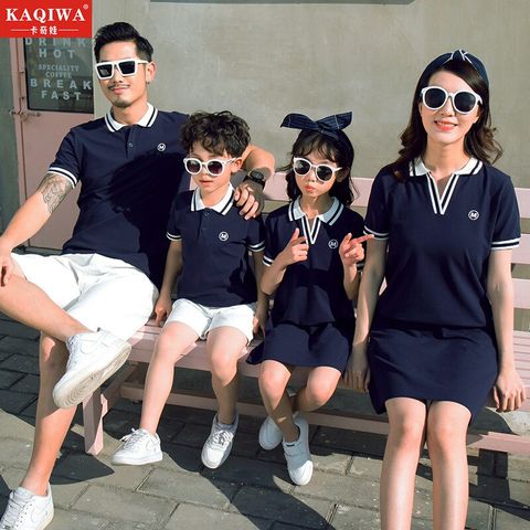 Áo gia đình cổ trụ Familylove - đồ gia đình cổ polo logo M màu xanh navy chất liệu cotton 100% 