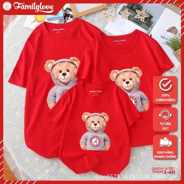 Áo thun cotton gia đình Familylove – Set in hình gấu dễ thương