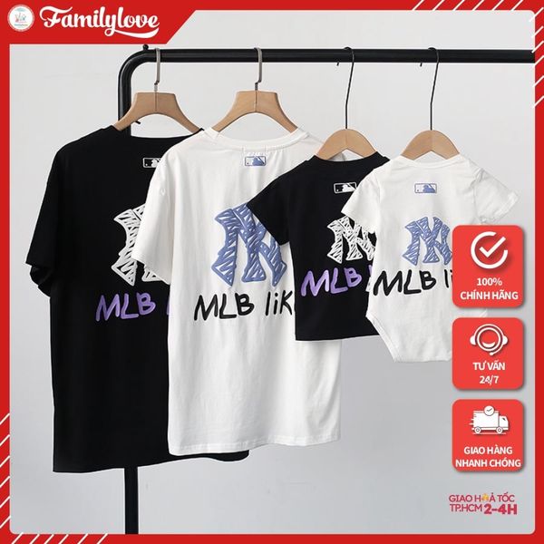 Áo gia đình Familylove - Mẫu Áo Đồng phục gia đình Họa Tiết Logo New York Yankess MLB Like chất liệu cotton 100% co giãn