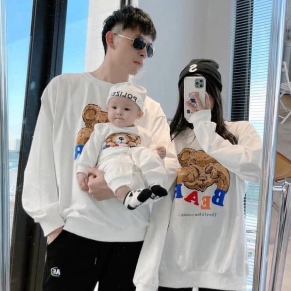 Áo Gia Đình Thu Đông Familylove - Áo Gia Đình Mùa Đông 3/4/5 Người Cotton Nỉ Cao Cấp Họa Tiết Gấu Bear Dễ Thương