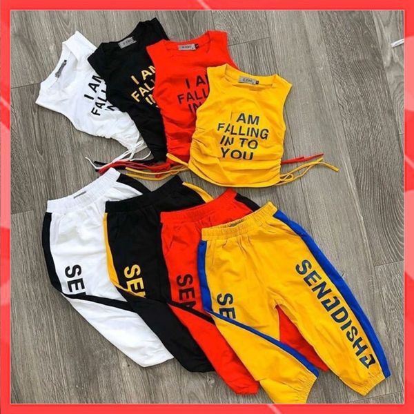 Bộ quần áo cho bé gái Cotton 100%  Size từ 9-55kg. Thương Hiệu HappyFamily  Áo 3 lỗ thun rút + Quần ài jogger  4 mà