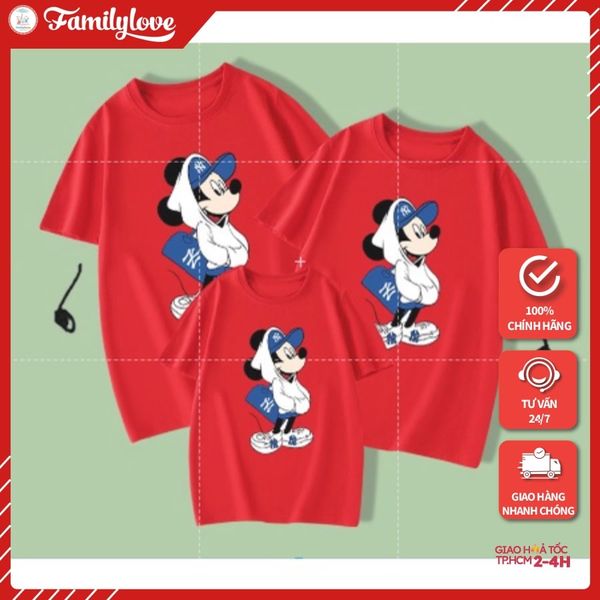 Áo gia đình Familylove - Mẫu Áo Đồng phục gia đình Họa Tiết Chuột Mickey Đáng Yêu chất liệu cotton 100% co giãn