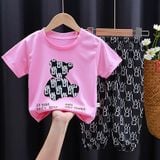 Bộ quần áo bé gái Familylove - Set quần áo trẻ em hình Gấu đáng yêu năng động chất liệu cotton 100% co giãn mềm mịn