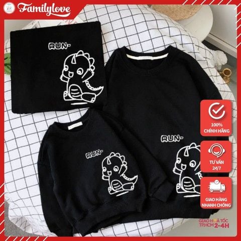 Áo Sweater Gia Đình Familylove - Mẫu Áo Gia Đình In Hình Chú Khủng Long Con Đáng Yêu Run~  Chất Nỉ Da Cá Cotton 100%