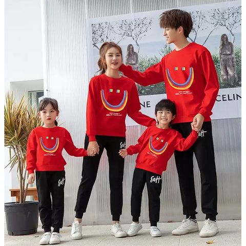 Áo Sweater Gia đình Familylove - Mẫu Áo Gia đình Sweater Dài Tay Mặt cười Gia đình vui vẻ Chất Nỉ Da Cá Cotton 100%