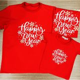 Áo gia đình Familylove - Set Áo gia đình Tết - Happy New Year Phao Hoa chất liệu cotton 100% cao cấp