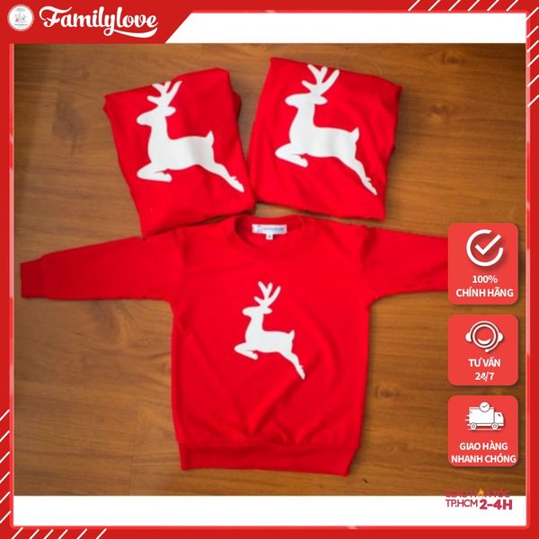 Áo gia đình Familylove - đồ gia đình thu đông họa tiết chú tuần lộc chất thun cotton 100 co giãn bốn chiều