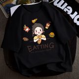 Áo thun phông nam nữ form rộng Familylove - Mẫu áo Unisex nữ cô gái Eating food