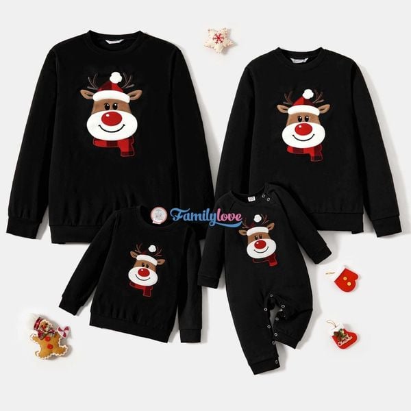 Áo sweater gia đình Familylove - Áo Sweater Noel họa tiết tuần lộc đáng yêu chất liệu nỉ da cá cao cấp