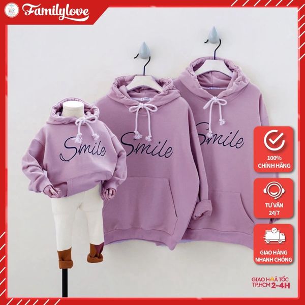 Áo Hoodie Gia Đình Familylove - Áo Hoodie Nón/Túi Chữ Smile Chất Liệu Nỉ Da Cá Cao Cấp