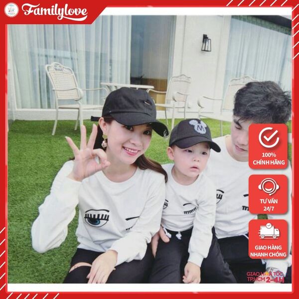 Áo gia đình Sweater FamilyLove - Mẫu gia đình thu đông họa tiết đôi mắt Chất Nỉ Da Cá 100