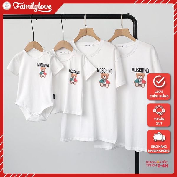 Áo gia đình Familylove -Áo gia đình In Họa Tiết Chú Gấu Đáng Yêu MOSCHINO chất liệu cotton 100% co giãn