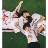 Áo gia đình Familylove - Đồng phục gia đình Mẫu Chibi Perfectly Cotton 100% mát 3 màu Vàng Đen Trắng