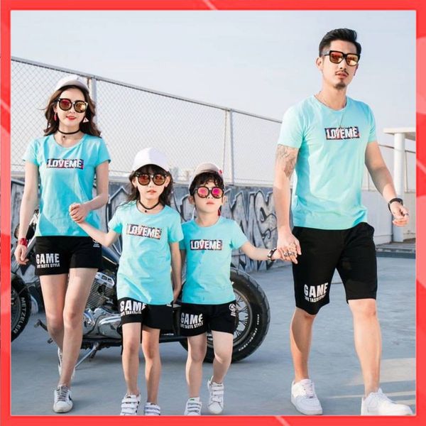 Đồ bộ gia đình Familylove - Đồ bộ gia đình in chữ Love me chất cotton 100 cao cấp màu Trắng - Xanh biển