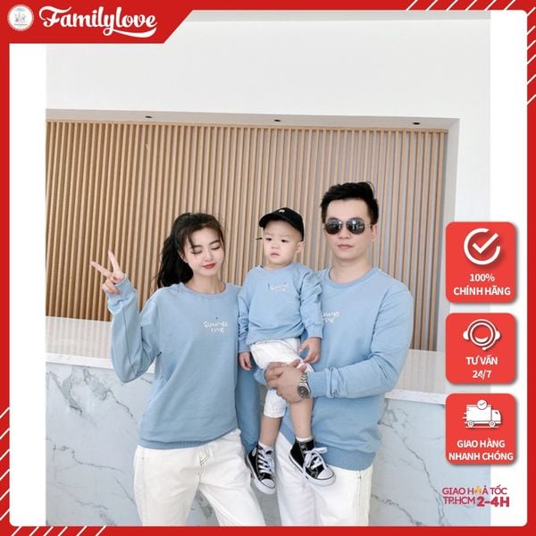 Áo Sweater Gia đình Familylove- Mẫu Áo Gia đình Sweater Graphic Gấu Đáng Yêu Smile Summer Time Chất Nỉ Da Cá Cotton 100%