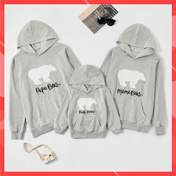 Áo Hoodie Gia đình + Nón/Túi như hình Cotton Nỉ da cá (kèm Logo thương hiệu) Gia đình Gấu Bear