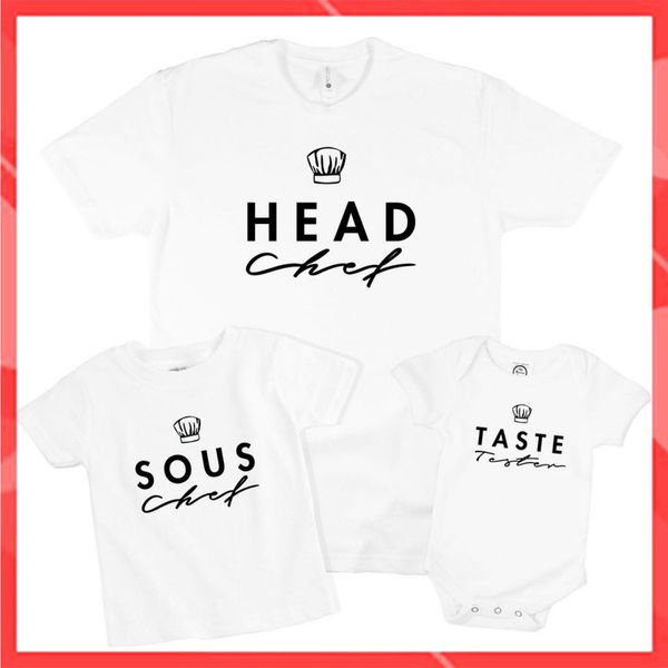 Áo gia đình - Đồng phục gia đình đẹp  (Có hình thật + Logo thương hiệu)  In chữ HEAD - SOUS - TASTE