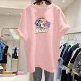 Áo Thun Nữ Tay Lỡ Form Rộng Dáng Unisex - Mẫu Mickey 28 Cotton 100% 4 Màu Đẹp