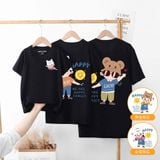 Áo gia đình Familylove - đồ gia đình chibi Happy, Lucky chất liệu cotton 100% co giãn cao cấp