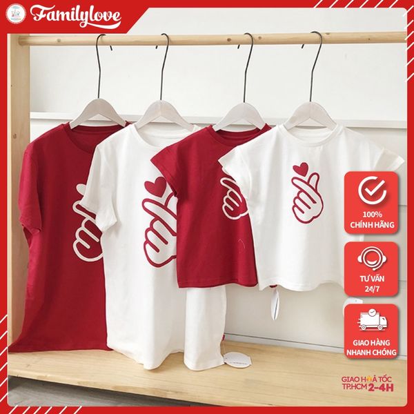 Áo gia đình Familylove - Mẫu Bắn Tim màu Đỏ chất Cotton 100% rất đẹp