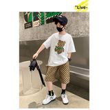 Bộ quần áo bé trai Familylove - Set quần áo trẻ em Gấu Bear Sọc- chất cotton 100 mềm mịn thoáng mát