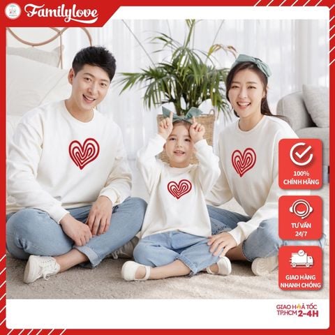 Áo Sweater Gia Đình Familylove - Mẫu Áo Gia Đình Sweater Họa Tiết Trái Tim Xinh Xắn Chất Nỉ Da Cá Cotton 100%