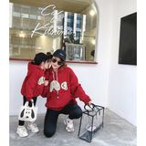 Áo Gia Đình Thu Đông Familylove - Áo Hoodie Gia Đình Mẹ Bé Họa Tiết Chú Gấu Dễ Thương Chất Nỉ Da Cá Cotton 100%