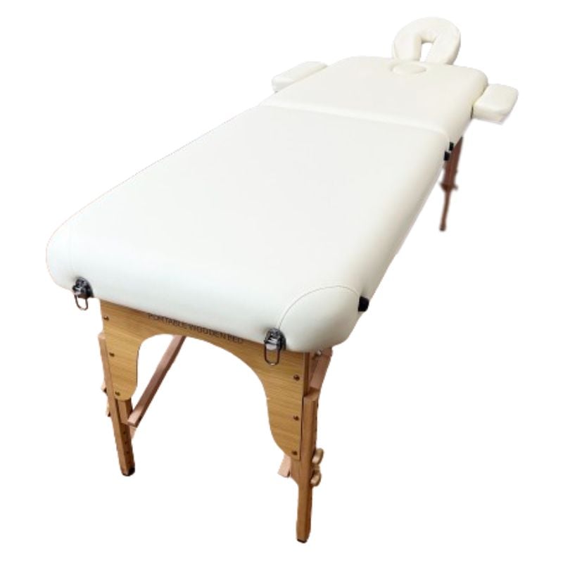 Giường spa gấp gọn chân gỗ Full phụ kiện HMBB-8103-60 - Màu Kem