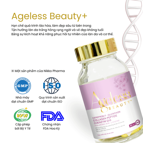  VIÊN UỐNG ĐẸP DA AGELESS BEAUTY+ hỗ trợ làm đẹp da, chống lão hóa, giúp da khỏe mạnh từ bên trong 