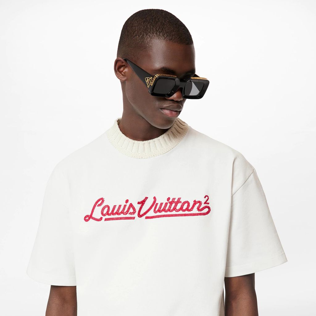 Louis Vuitton Nigo White & Red Embroidered Mockneck T-Shirt