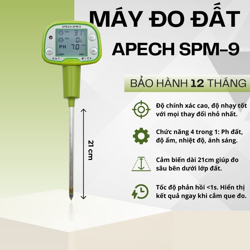 Máy đo pH đất, nhiệt độ, độ ẩm, ánh sáng APECH SPM-9 (4-in-1)