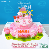  Bánh Sinh Nhật 2 Tầng Bé Heo Hồng Và Ngôi Nhà Cối Xay Gió (BB-001-245) 
