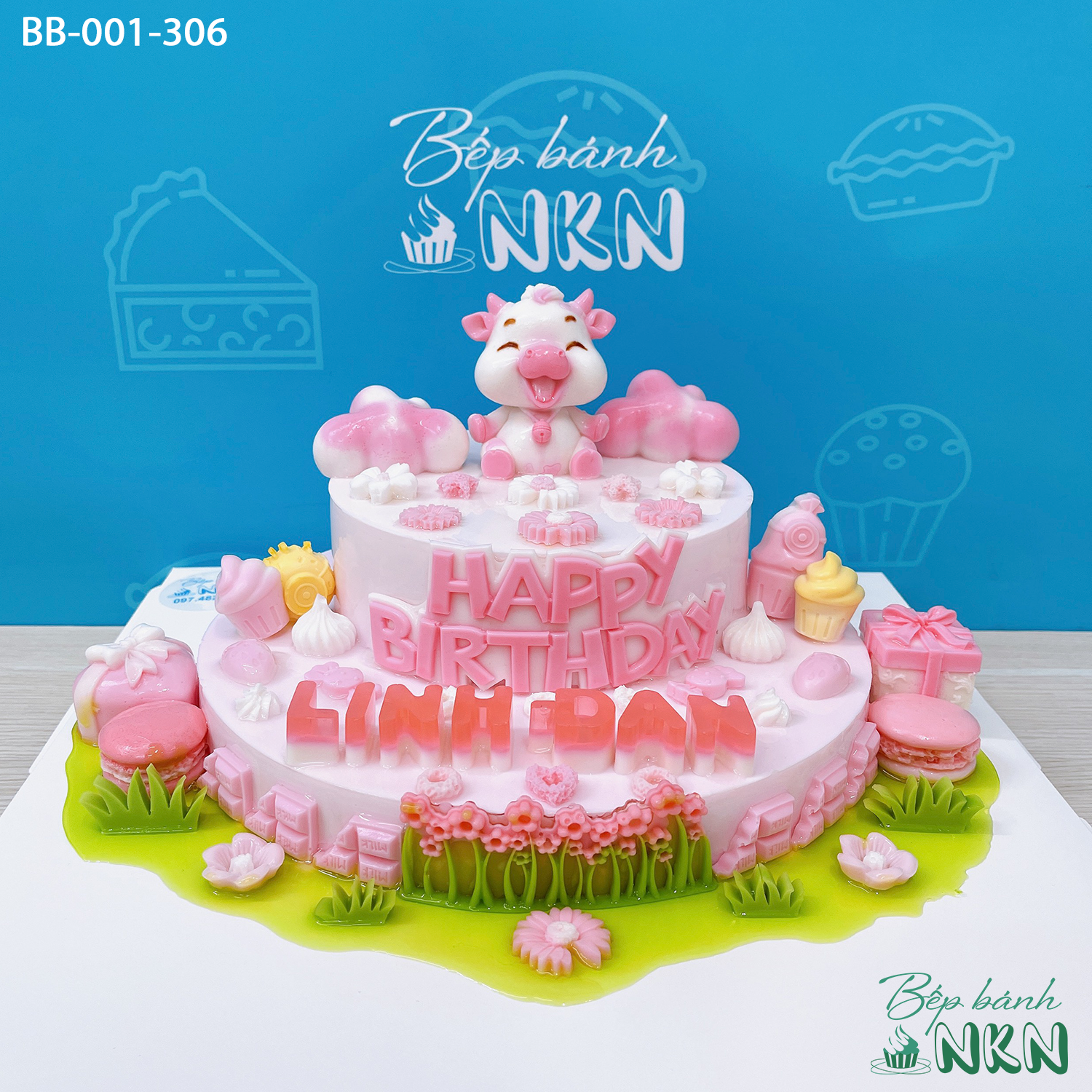 Bánh gato sinh nhật bé gái 2 tuổi với bóng bay và số tuổi ngộ nghĩnh 5561   Bánh fondant