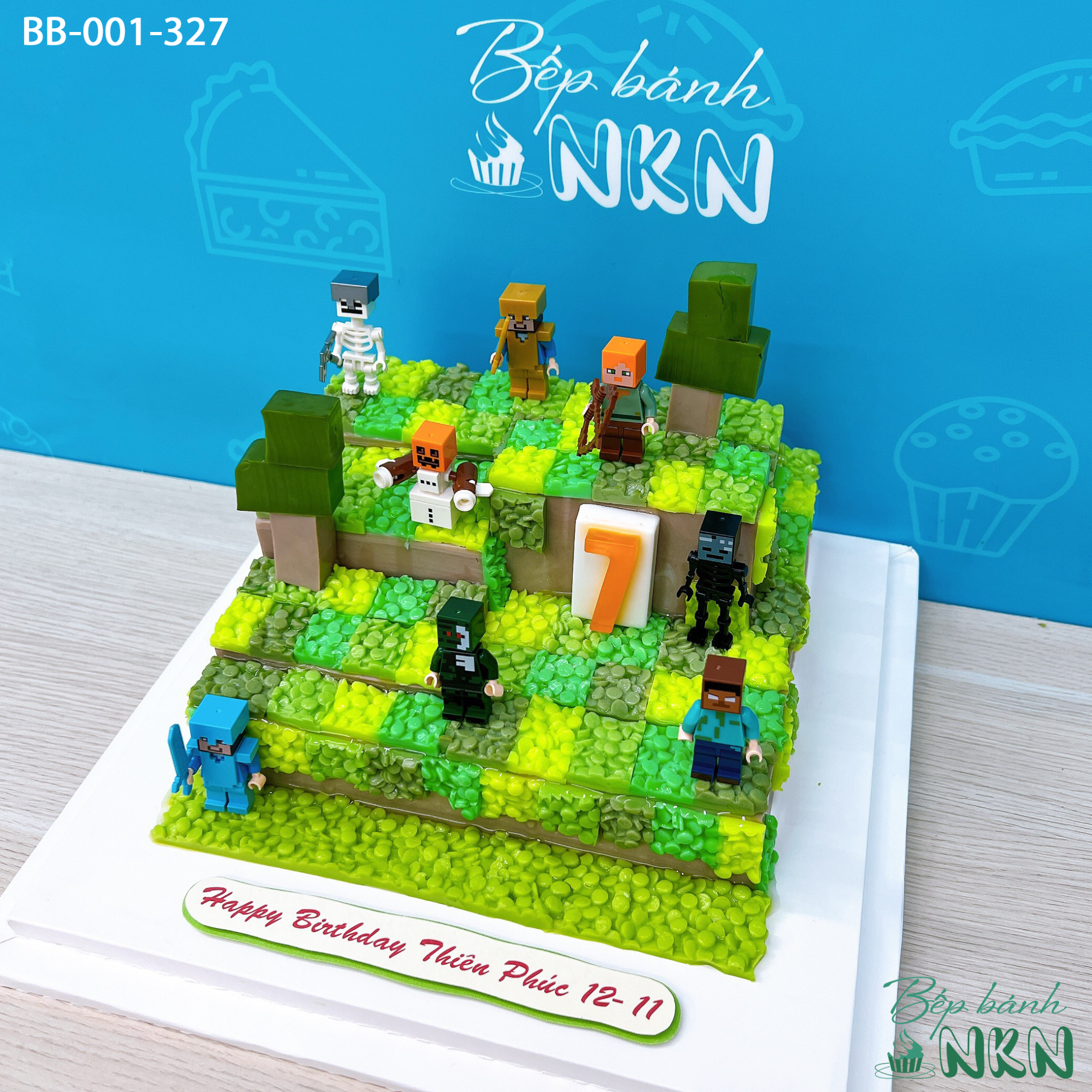 BF146  BÁNH SINH NHẬT TỈA HÌNH SỐ TUỔI CHỦ ĐỀ MINECRAFT DÀNH CHO BÉ TRAI