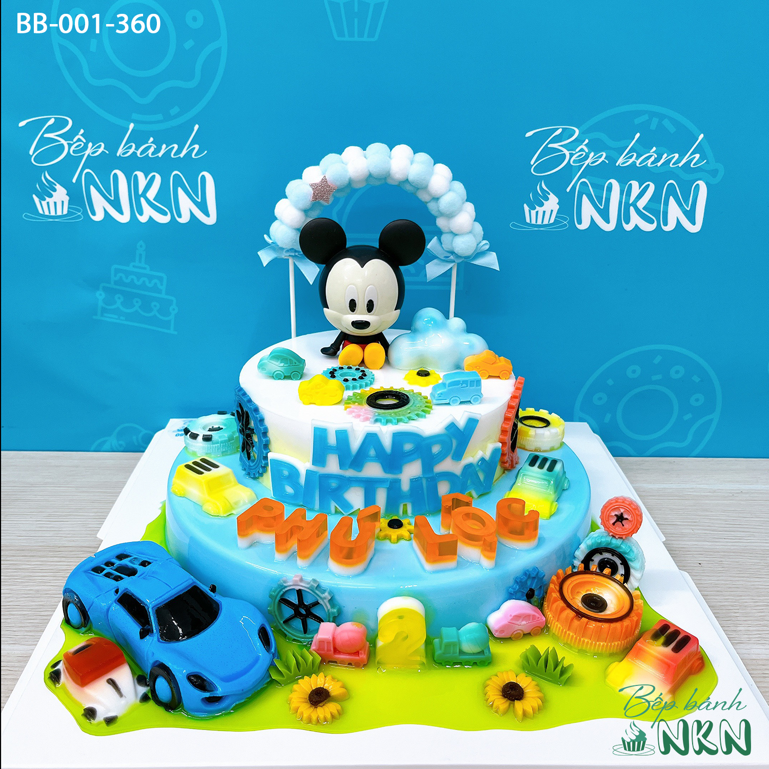 Bánh sinh nhật fondant hình chuột Mickey Mouse màu hồng đáng yêu