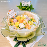  Bánh Bó Hoa Hồng Búp Tone Vàng - Tím Pastel (BH-005-029) 