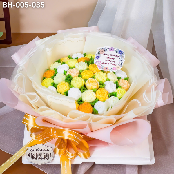  Bánh Bó Hoa Hồng Trà Nụ Tone Vàng (BH-005-035) 