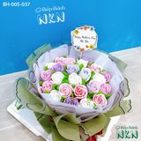  Bánh Bó Hoa Hồng Búp Tone Hồng - Tím Pastel (BH-005-037) 