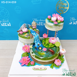  Tháp Bánh Mừng Thọ Hồ Sen Cá Lội 3 Tầng (HS-014-059) 