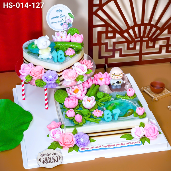  Tháp Bánh Hồ Sen 2 Tầng Mừng Thọ (HS-014-127) 