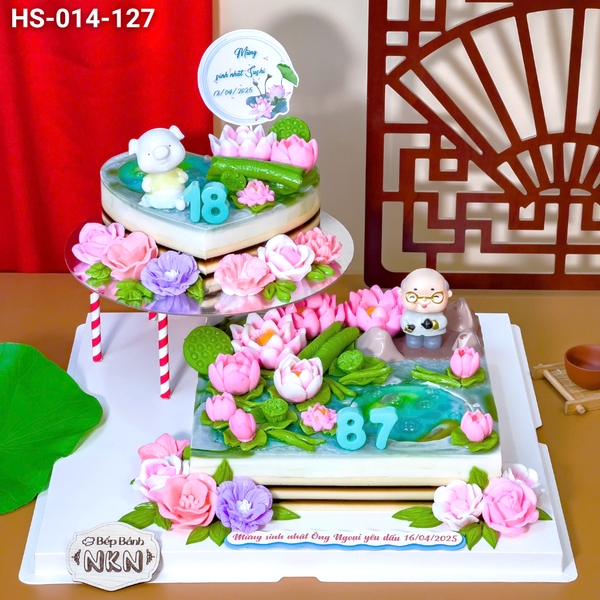  Tháp Bánh Hồ Sen 2 Tầng Mừng Thọ (HS-014-127) 