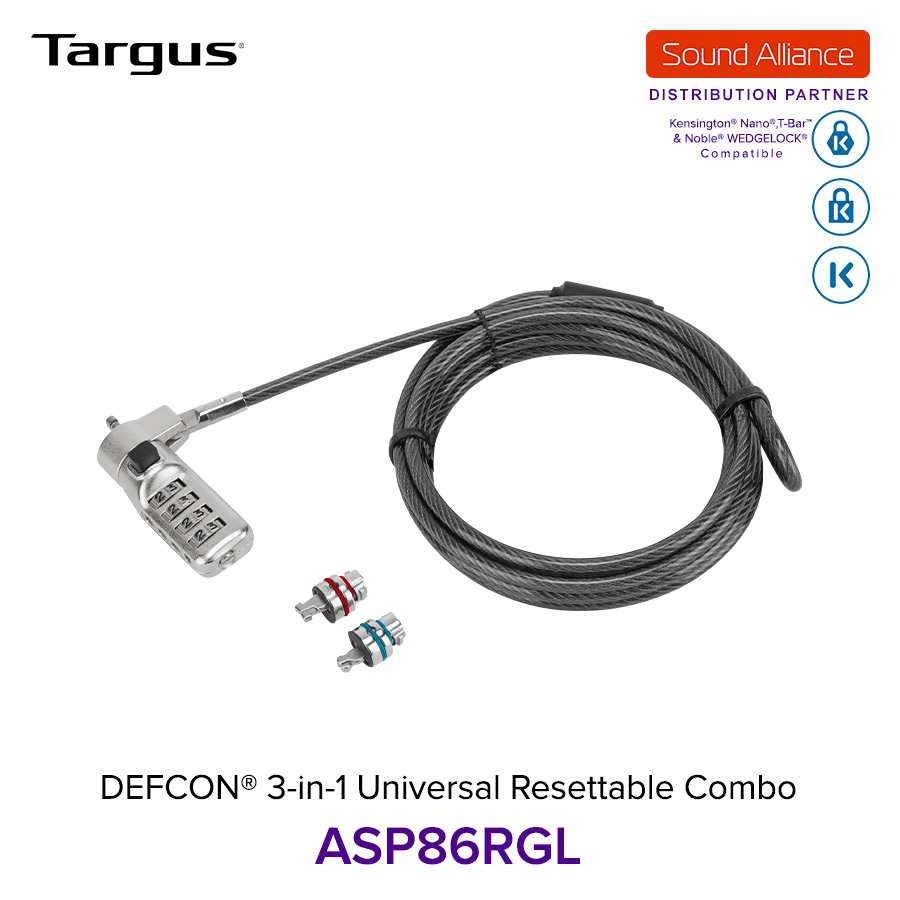  Dây cáp khoá laptop DEFCON® 3 trong 1 Universal Resettable Targus ASP86 